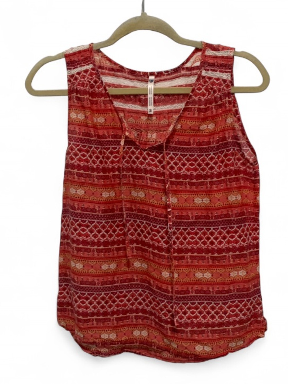 Kuhl Silk Blend Red Boho Patterned Tie Neck Sleeveless Top
